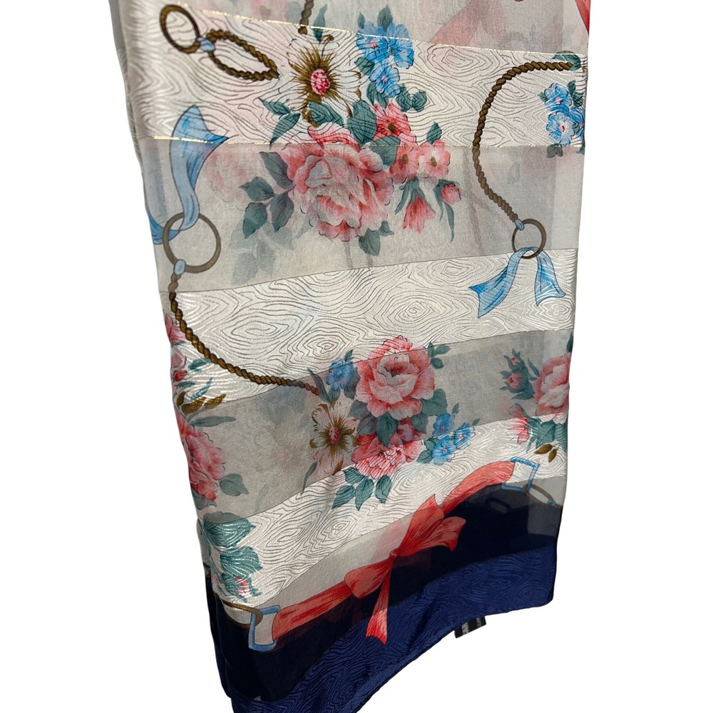 VTG Casca 100%‎ Silk Floral Coquette Square Scarf Blue Pink Ivory 34" x 34"EUC